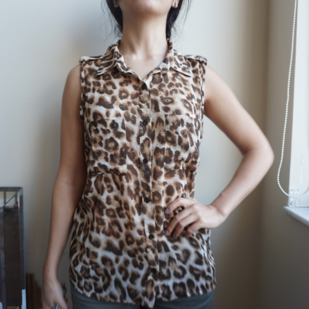 Forever21 Cheetah Print Sheer Sleeveless Blouse